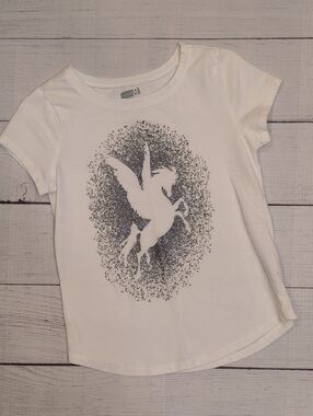 Crazy 8 White Tee with Silver Glitter Pegasus